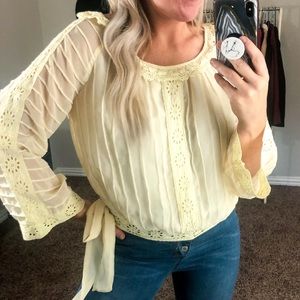 Cottage Core FreeWay Boho Yellow Lace Trim Top